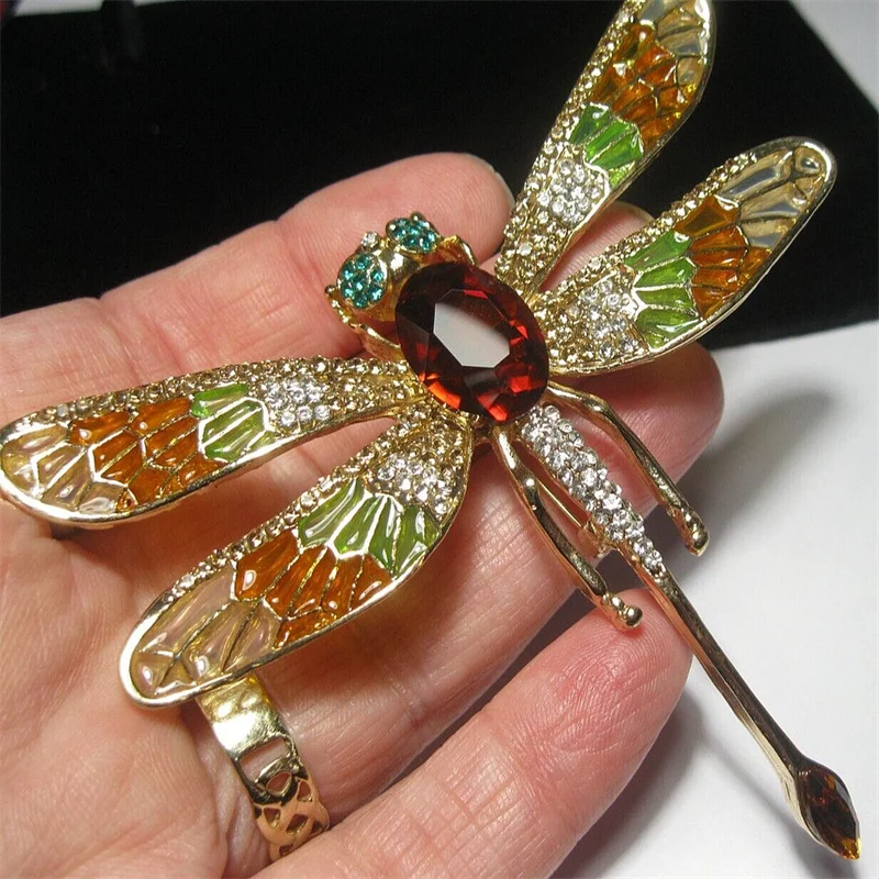 

New Empty Window Enamel Dripping Oil Large Size Dragonfly Pin Brooches for Women Personality Rhinestone Insect Pins Jewelry Gift
