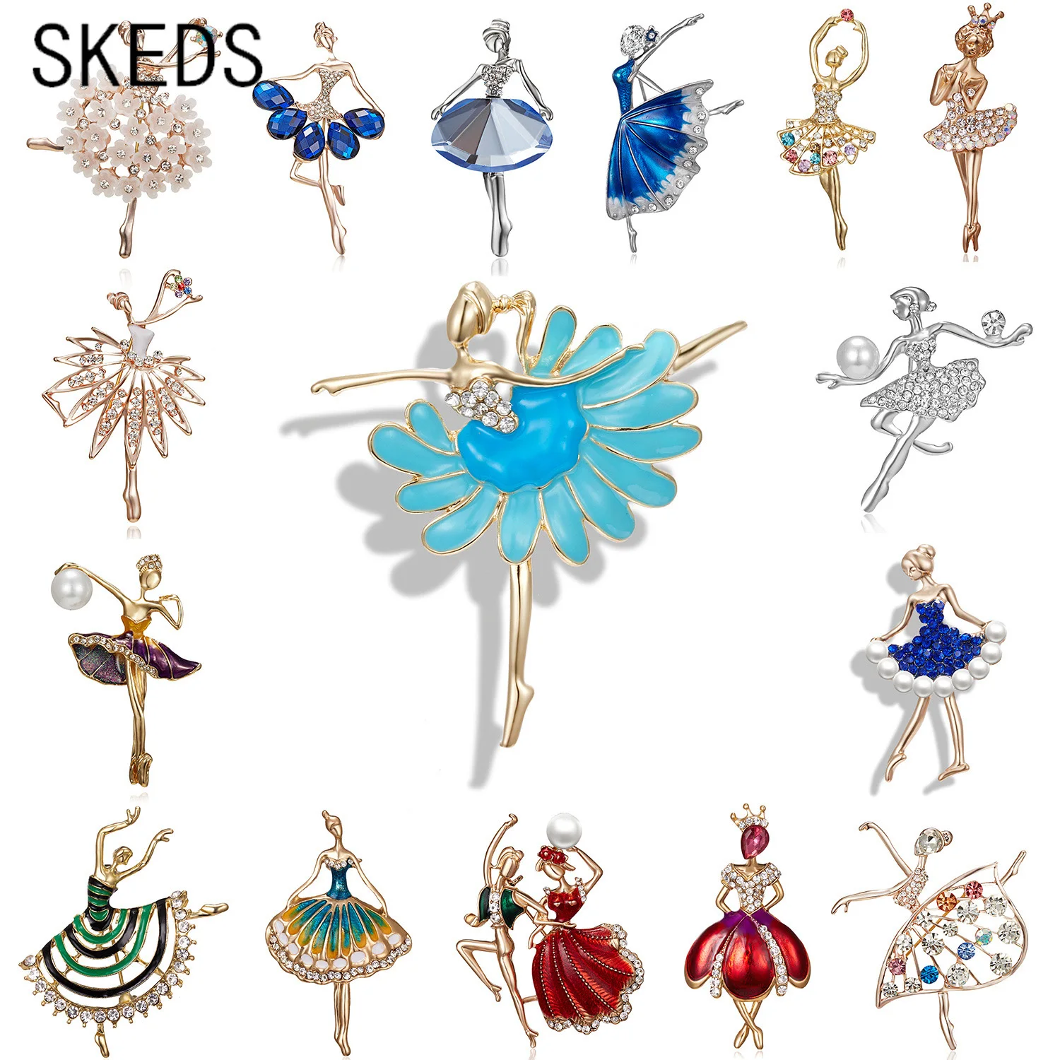

SKEDS Exquisite Crystal Ballet Dancer Brooches Jewelry Pins For Lady Elegant Women's Brooch Pin Decorative Suit Clothing Badges