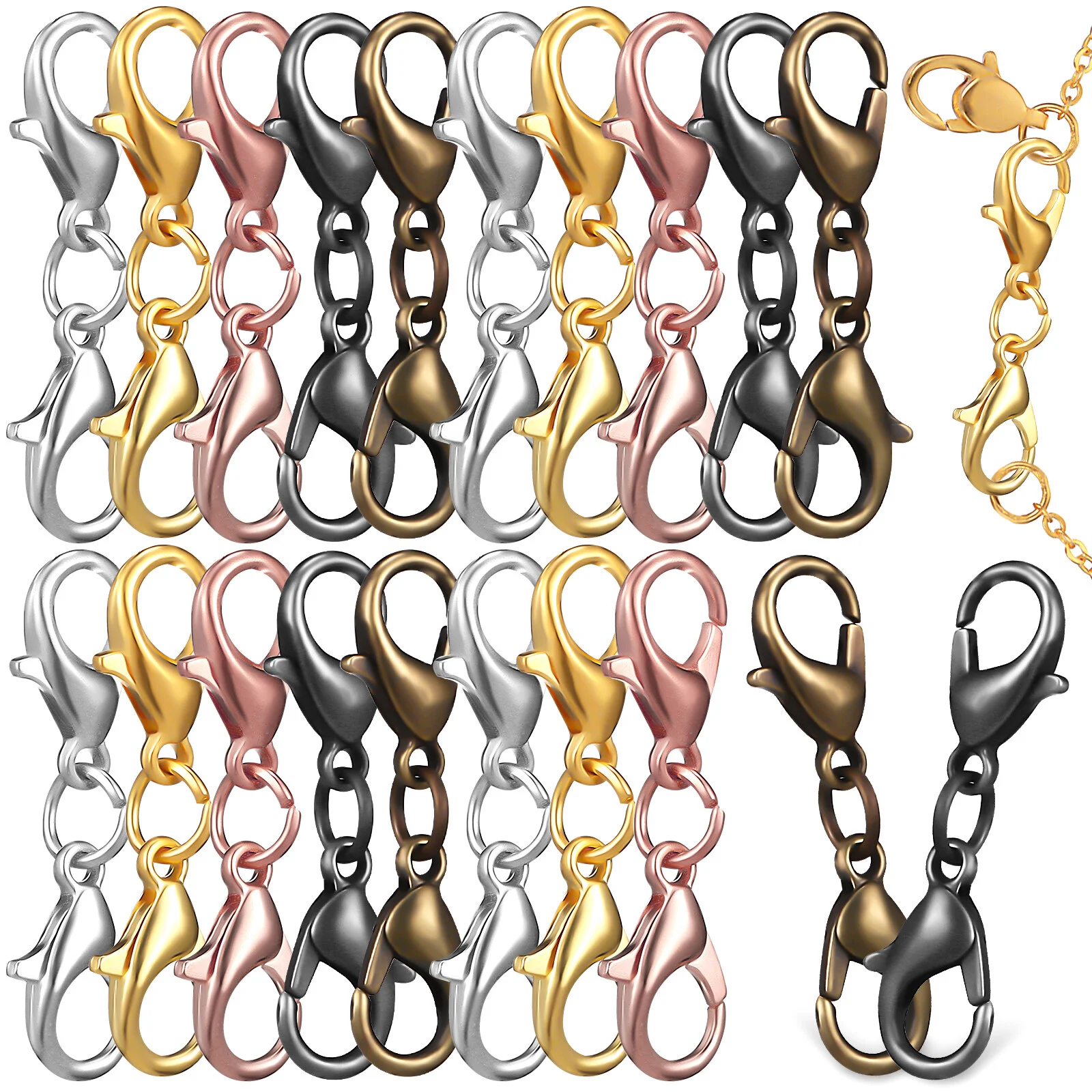 

20 Pcs Double Lobster Clasp Bracelet Extender Extenders Jewelry Necklace Rose Gold