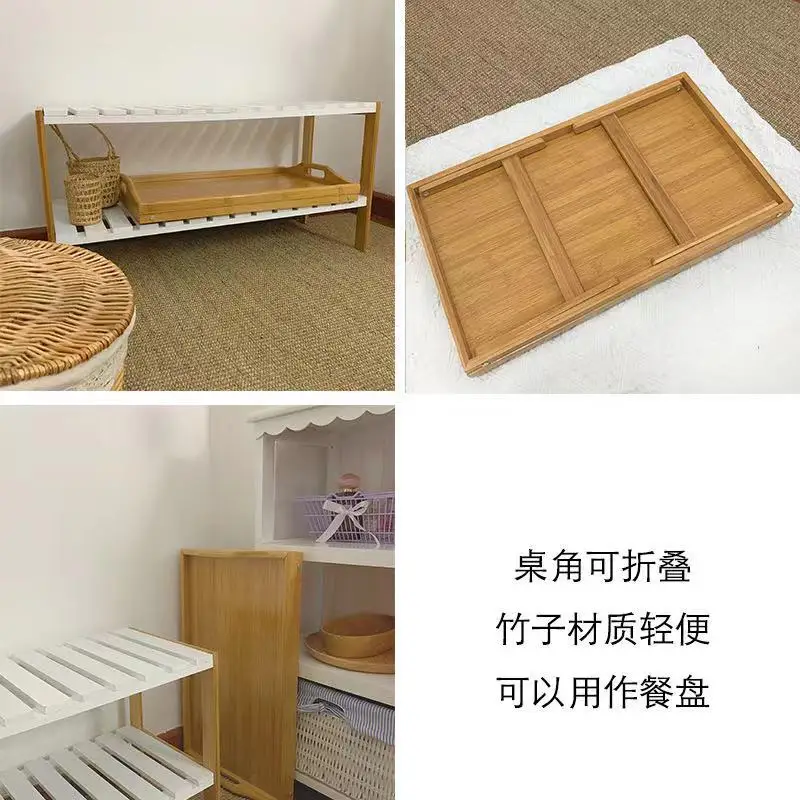 На кровати маленький стол из бамбука массива дерева для студентов ленивый