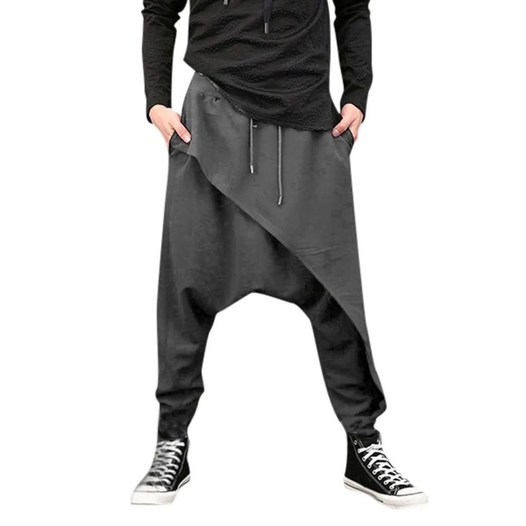 

Harem Pants Men Solid Elastic Waist Streetwear Joggers Baggy Drop-crotch Pants Casual Hip Hop Trousers Men Dropshipping 4