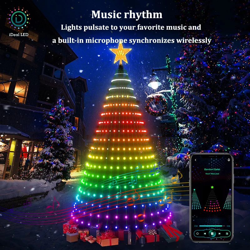 Christmas Tree LED Waterfall Lights String Festoon Fairy Light Smart Bluetooth Control Garland For Room Decoration New Year 2023