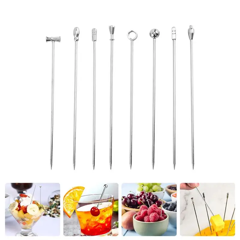 

8Pcs Novel Stainless Steel Fruit Forks Cocktail Dressing Picks Kitchen Supplies