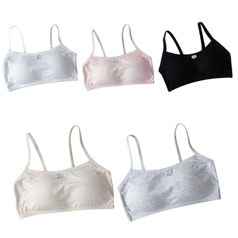 Puberty Girl Spaghetti Straps Sport Training Bra Underwear Thread Ribbed Cute Ra