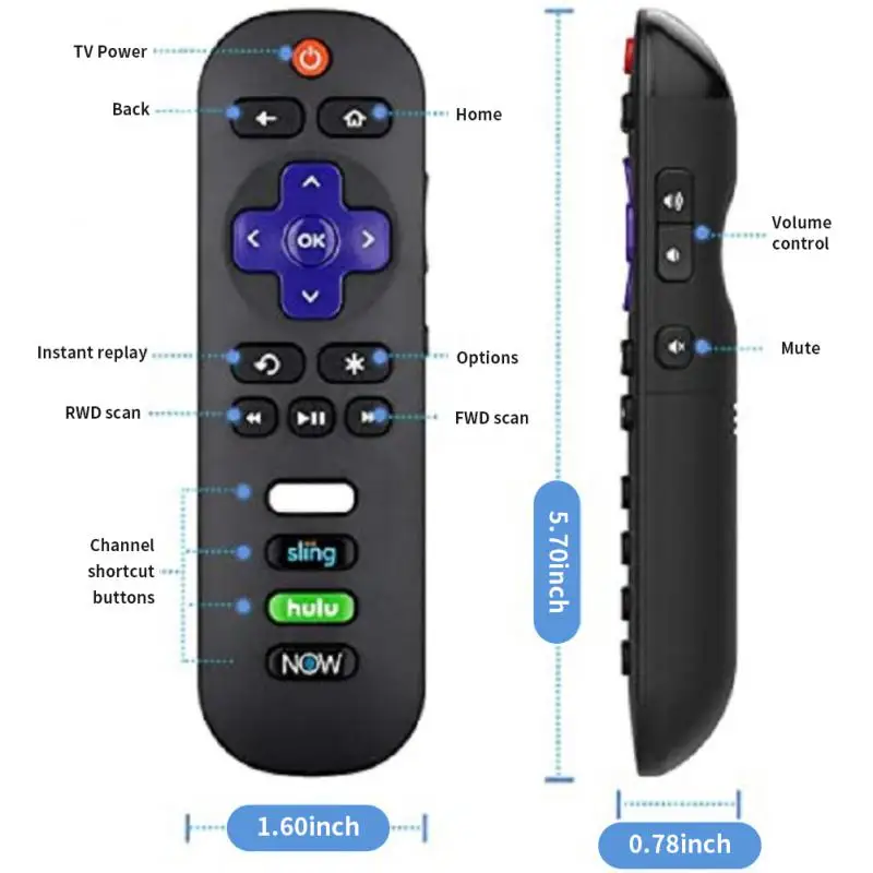 

Abs Material Remote Control Replacement Without Battery Controller With Button Tv Control With Sling Hulu Vudu Key