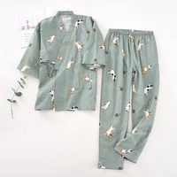 2022 new seven sleeve japanese style kimono pajamas set female spring and autumn 100 cotton gauze home clothes cute sweet two p