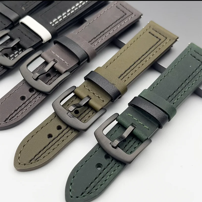 

22 20mm Leather Strap for Samsung galaxy Watch 4 6 5 Classic Active 2 40mm Band Huawei watch gt2 4 Correa Amazfit bip gts 2 mini