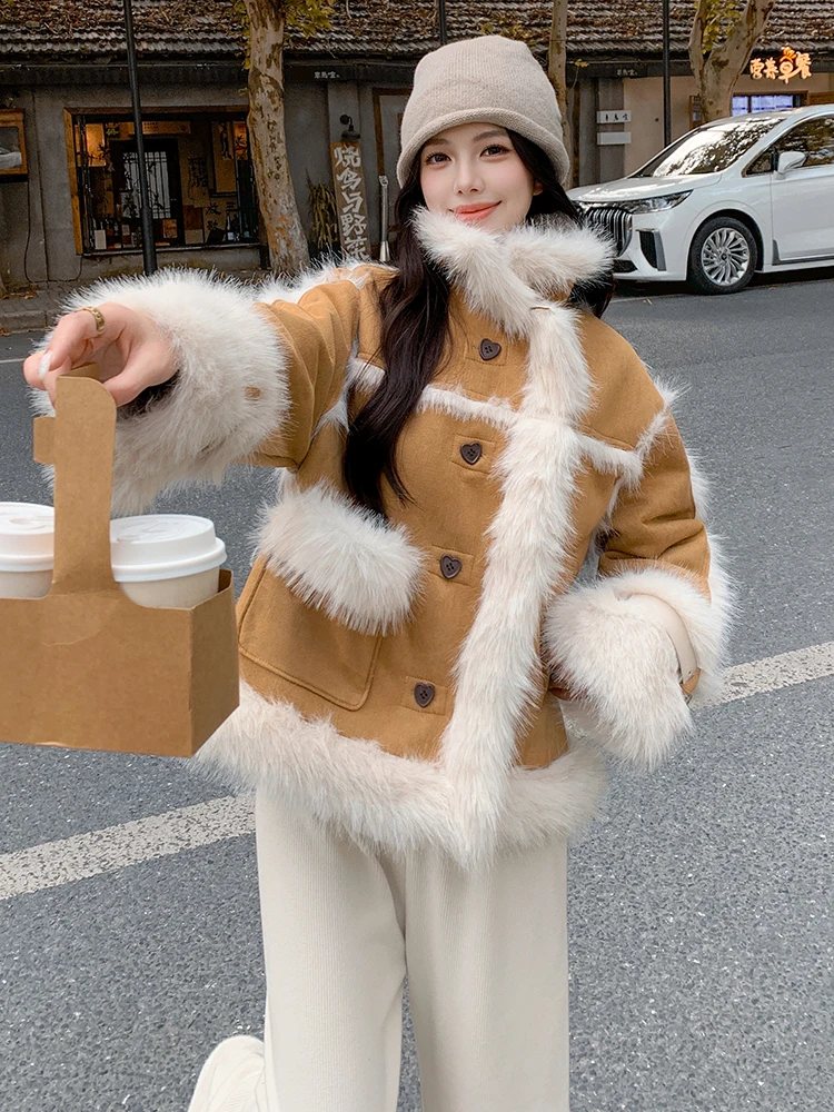 Защита окружающей среды меховая замшевая верхняя одежда женская осень и зима 2024