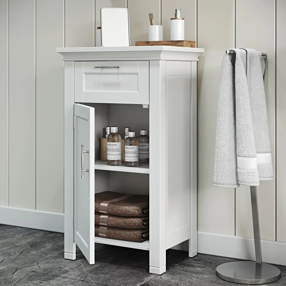 

RiverRidge Home Somerset Single Door Floor Storage Cabinet with Drawer, White