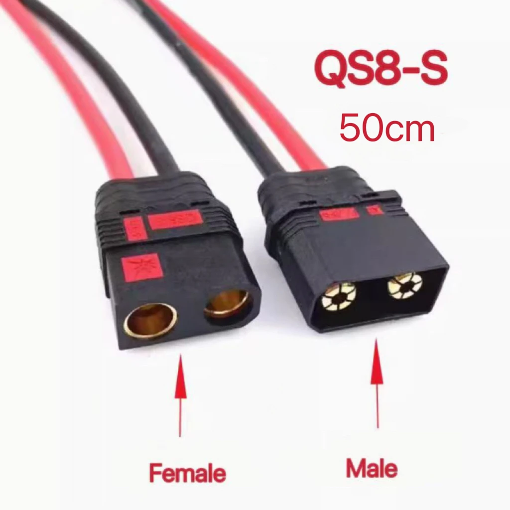Соединительный кабель с косичкой QS8 папа-мама QS8-S силиконовым проводом 8AWG 50 см для