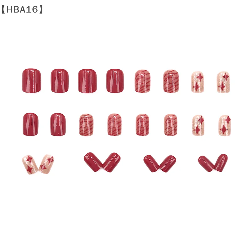 24 шт. короткие квадратные накладные ногти с дикими ягодами красного цвета и