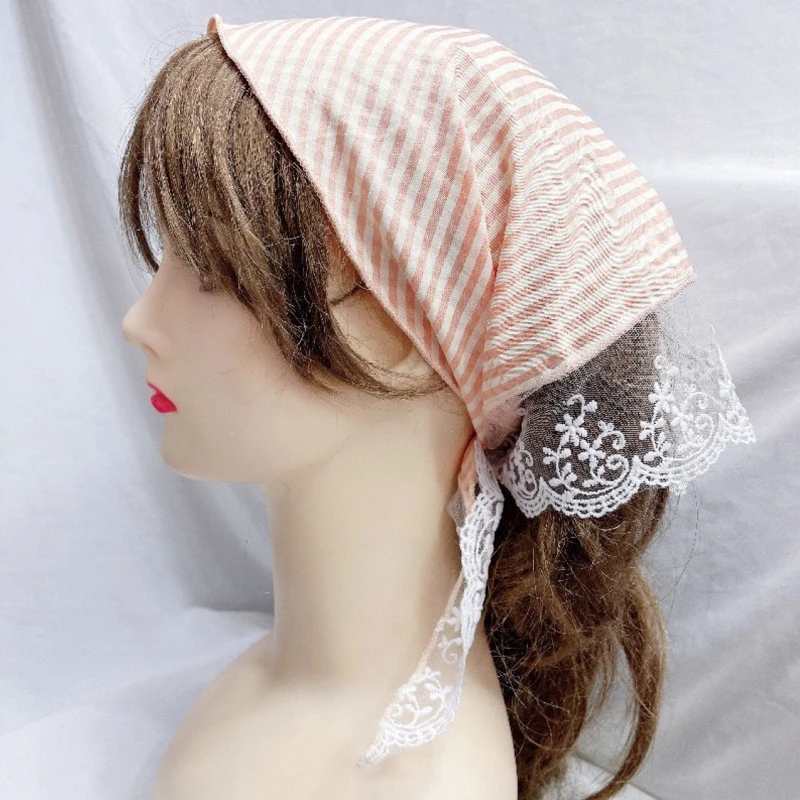 

Женская треугольная бандана, тюрбан, кружевной шарф для волос, летняя Солнцезащитная повязка на голову