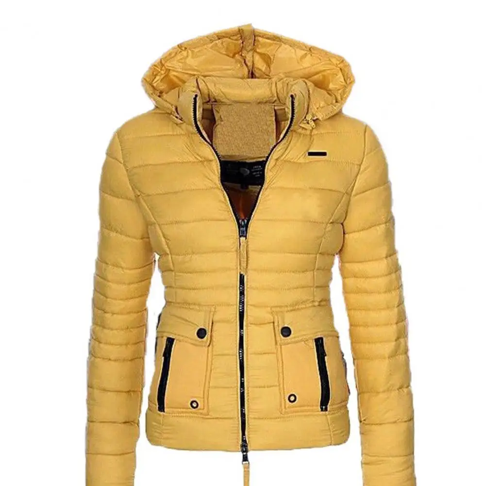 Dropshipping!!Women Winter Coat Warm Hooded Casual Short Padded Jacket Long Sleeve Down Jackets Zipper Slim fit Outerwear