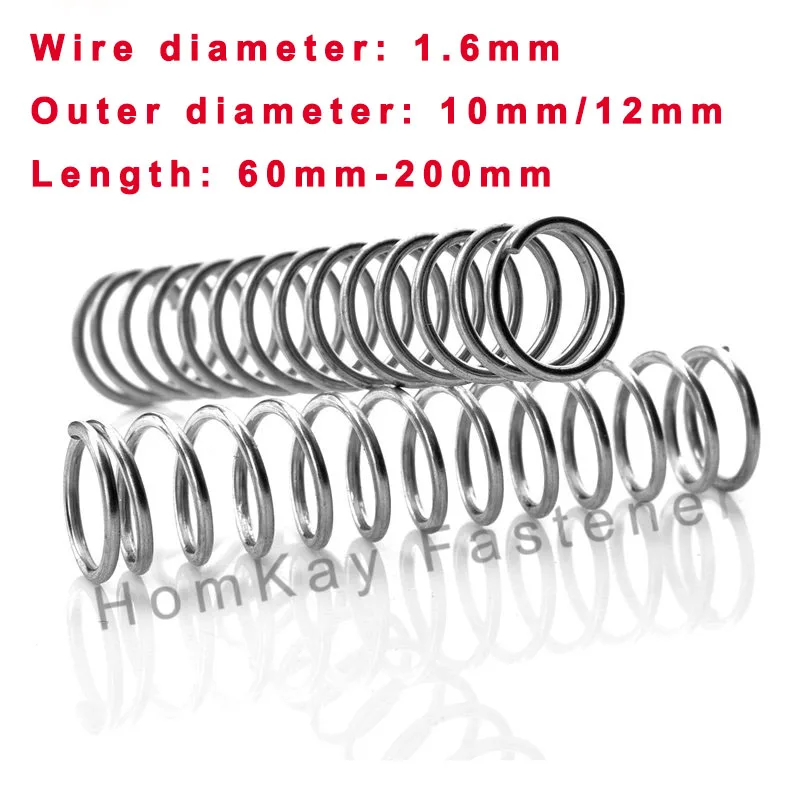 

1/2/3/5 Pcs 304 Stainless Steel Compression Spring WD 1.6mm*OD 10mm/12mm*Length 60mm-200mm Release Pressure Spring