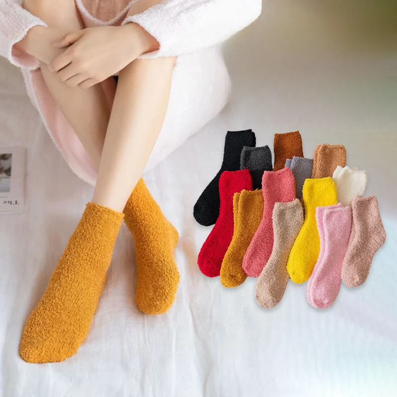 Толстые зимние женские трикотажные хлопковые носки средней длины