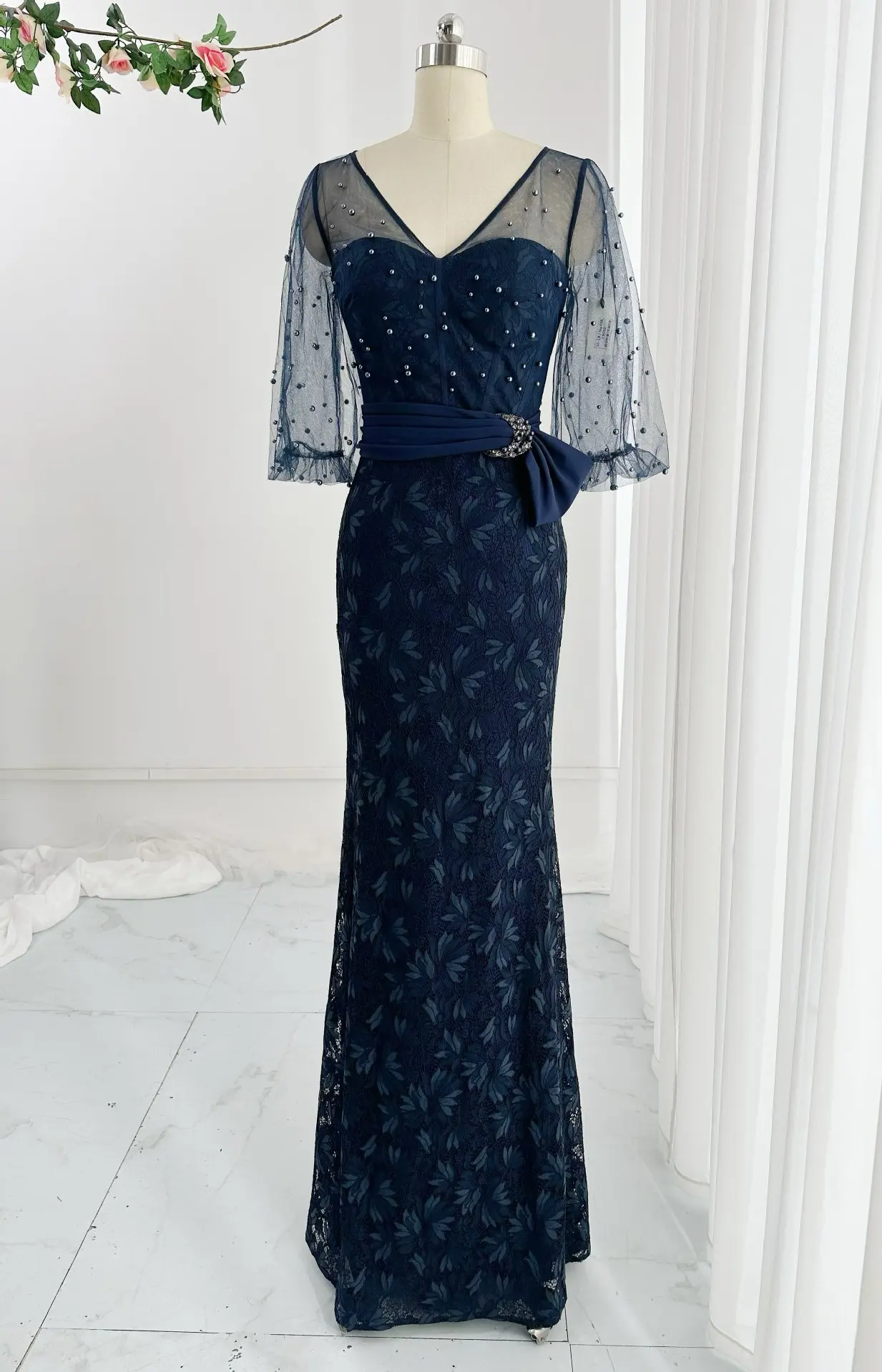 

Пикантное Сетчатое платье тибетского зеленого цвета с глубоким V-образным вырезом и длинными рукавами, облегающее банкетное вечернее платье-русалка, юбка M2275