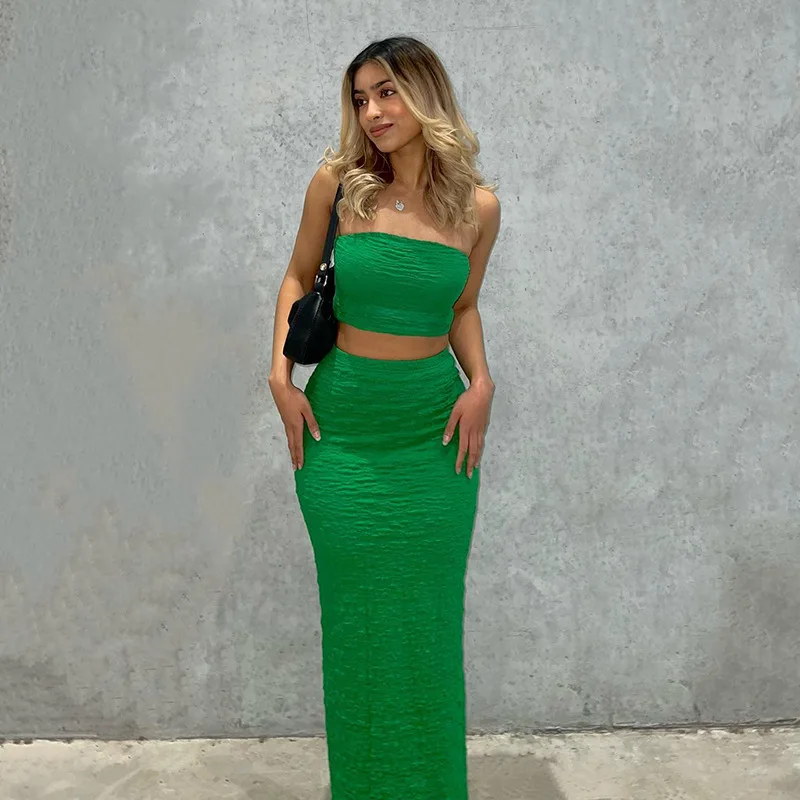 

Outfits Women 2 Piece Set Sexy Tube Crop Top Midi Skirt Y2K Dress Set Party Club Co-Ord Sets 2022 Summer Holiday Beach
