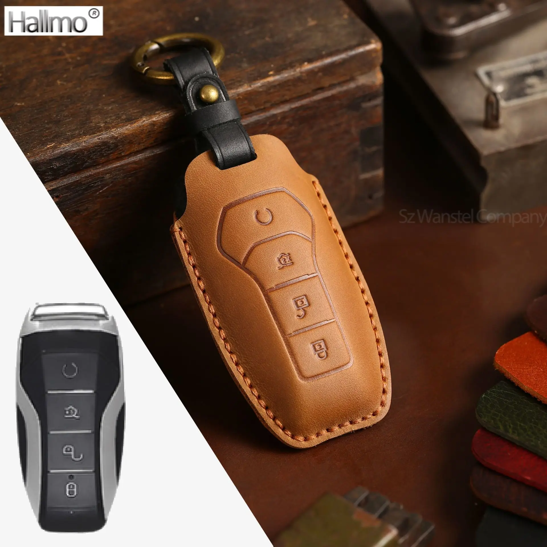 

Hallmo Leather Car Smart Key Case Cover Luxury Handmade Key Bag for BYD DM Tang Song Dm-i Max Pro QIn Pro Yuan Ev and Dolphin