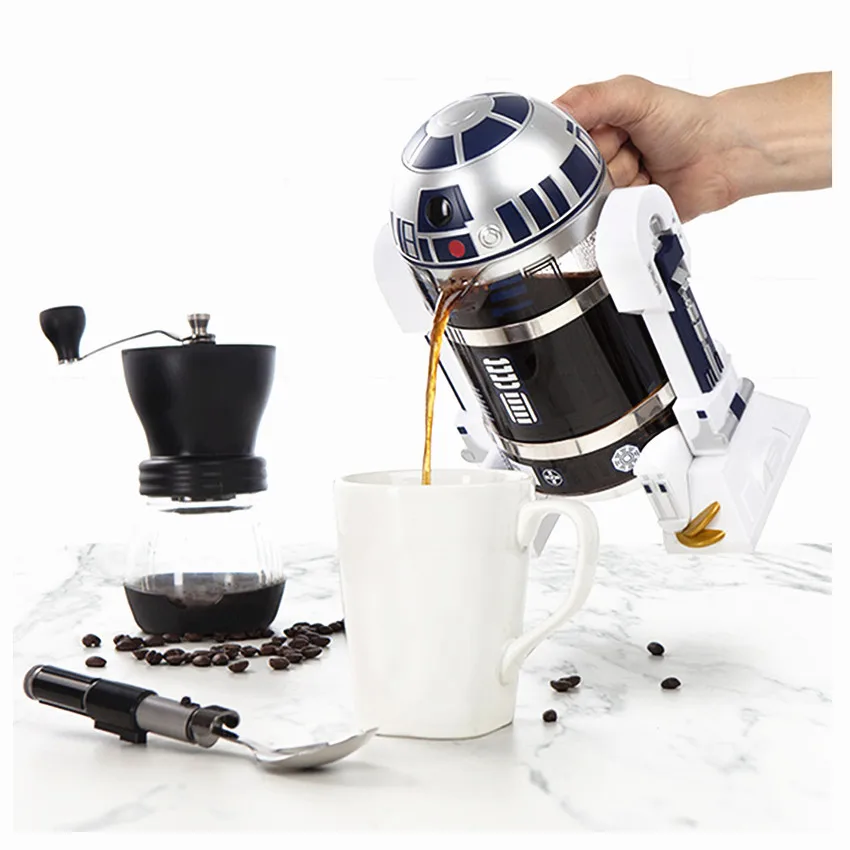 

960ml Moka Hand Maker Coffee Machine R2-D2 Cartoon War Robot Office Home Manual Thermal Stainless Steel Pressing Mini Coffee Pot