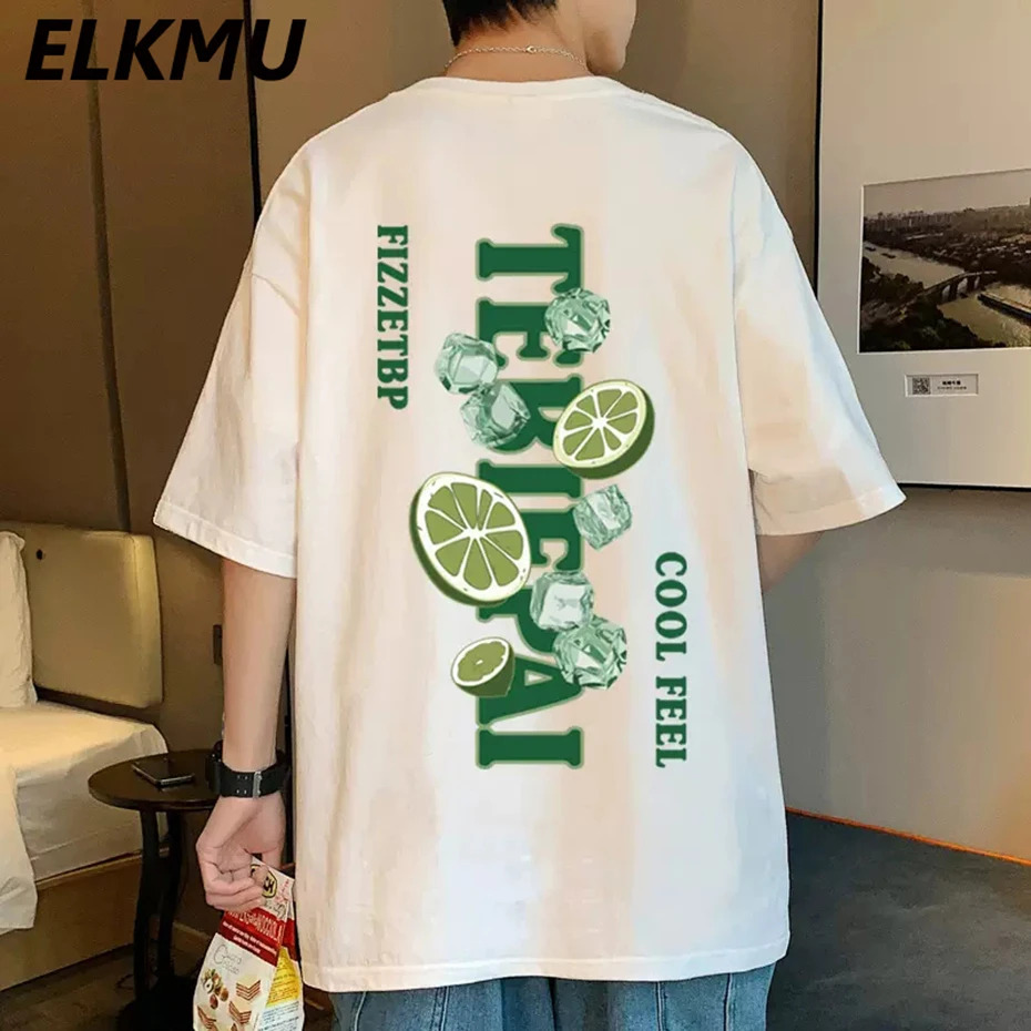

2023 New Men Summer Cotton Tshirt Lemon Print Hip Hop Streetwear Oversized T-shirts 5XL Casual Tee Shirt