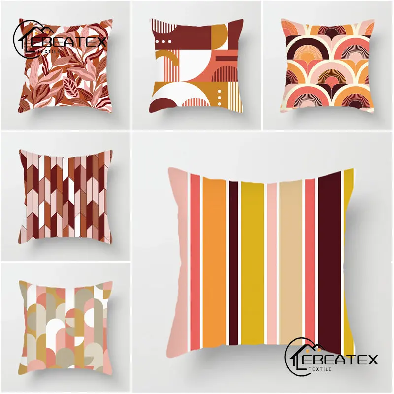

Bohemian Pink Geometric Pillow case Living Room Sofa Pillow cover Bedside Large Backrest Car Pillow cases Decoration 45*45cm