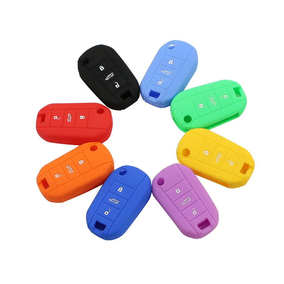 

3 Button Silicone Rubber Car Key Case for Peugeot 3008 208 308 508 408 2008 Protector Cover Holder Skin Car Accessories