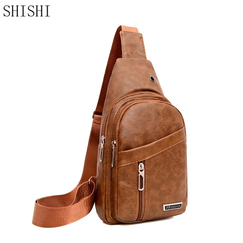 New Luxury Business Chest Bag For Men Pu Leather Multi-Function Phone Male Bag Fashion Sling Man's Crossbody Bag