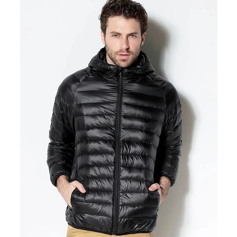 

Men's White Duck Down Jacket New Portable Hooded Down Jacket Ultra Light Men's Winter Coat Warm Parka