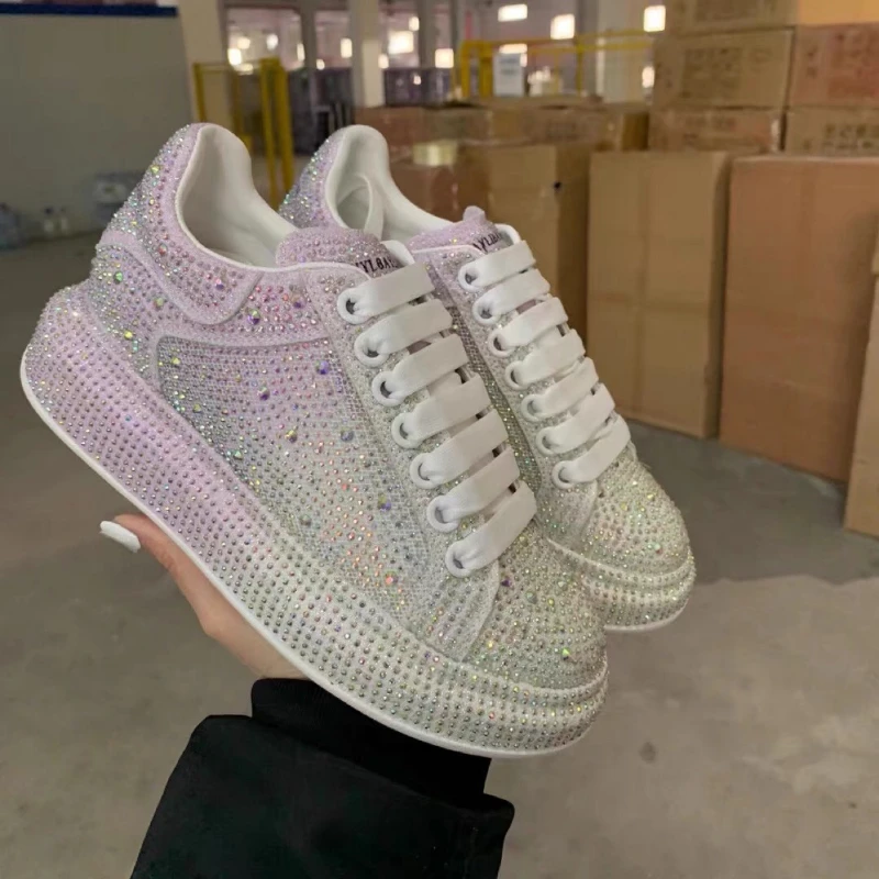 

New gradient 3D color printing women's shoes transparent full diamond tide shoes platform thick bottom women's large size shoes