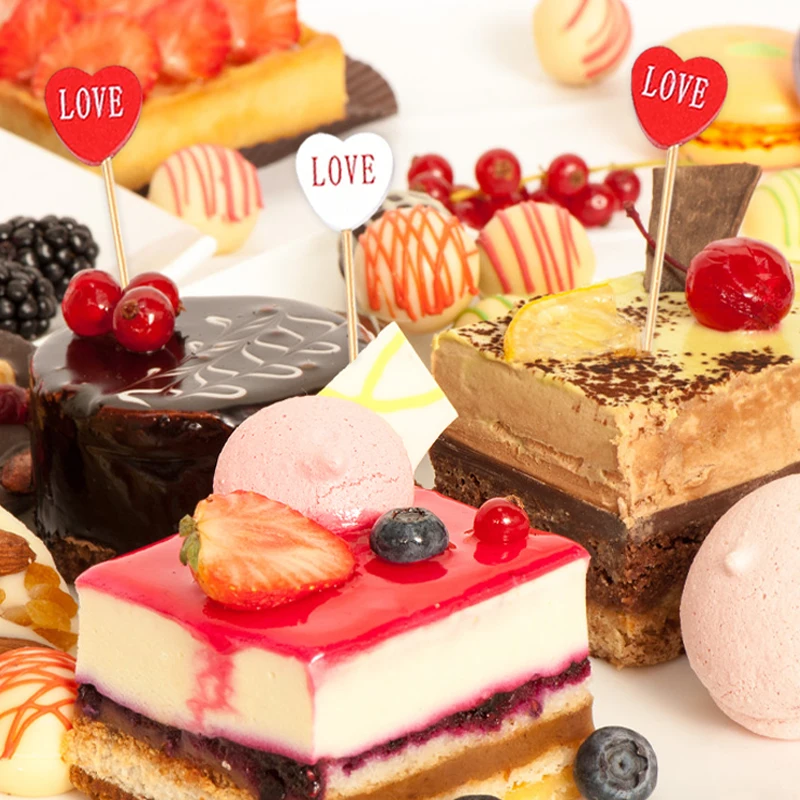 100 шт. фруктовые палочки с красным сердцем одноразовая бамбуковая палочка