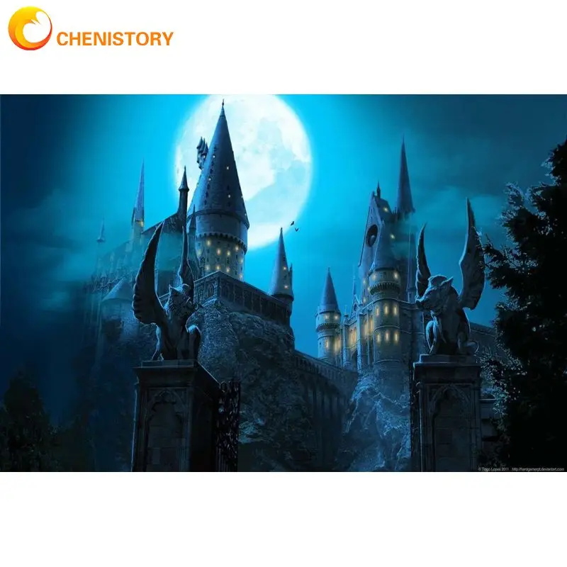 

CHENISTORY Diamond Art Painting 5D Dark Castle Landscape Full Square / Round Diamond Embroidery Mosaic Needlework Picture Home D