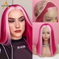 Hot Pink Synthetic Lace Front Wig Heat Resistant Red Green Synthetic Lace Wigs Aiva Short Lace Wig Cosplay Bob Wigs For Women