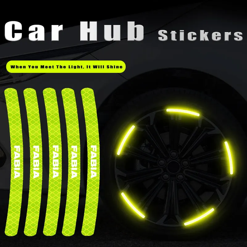 

20x Car Tire Rim Reflective Strips Luminous Sticker For Skoda Fabia Logo Wheel Hub Reflective Sticker Car-Styling Accessories
