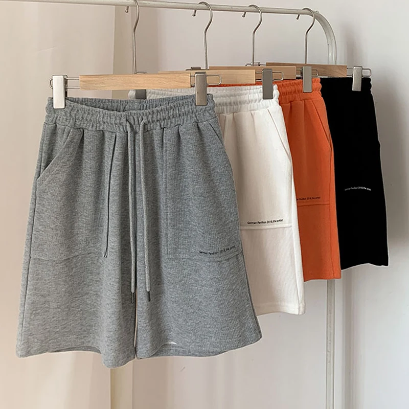 

harajuku Summer Casual Loose Letter Print Drawstring Shorts Women Leisure Hip-hop Daily Jogger Sweatpants Pocket Wide Leg Shorts