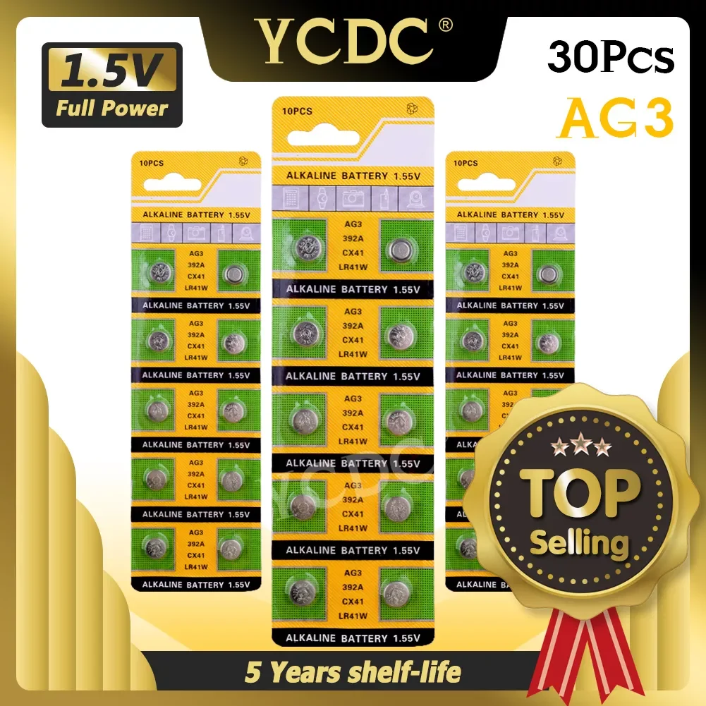 

YCDC Button Battery 30x AG3 1.55v Coin Cell Toy Electronic Scale Watch Battery 192 384 392 392A LR41 L736 LR736 SR41 SR41SW