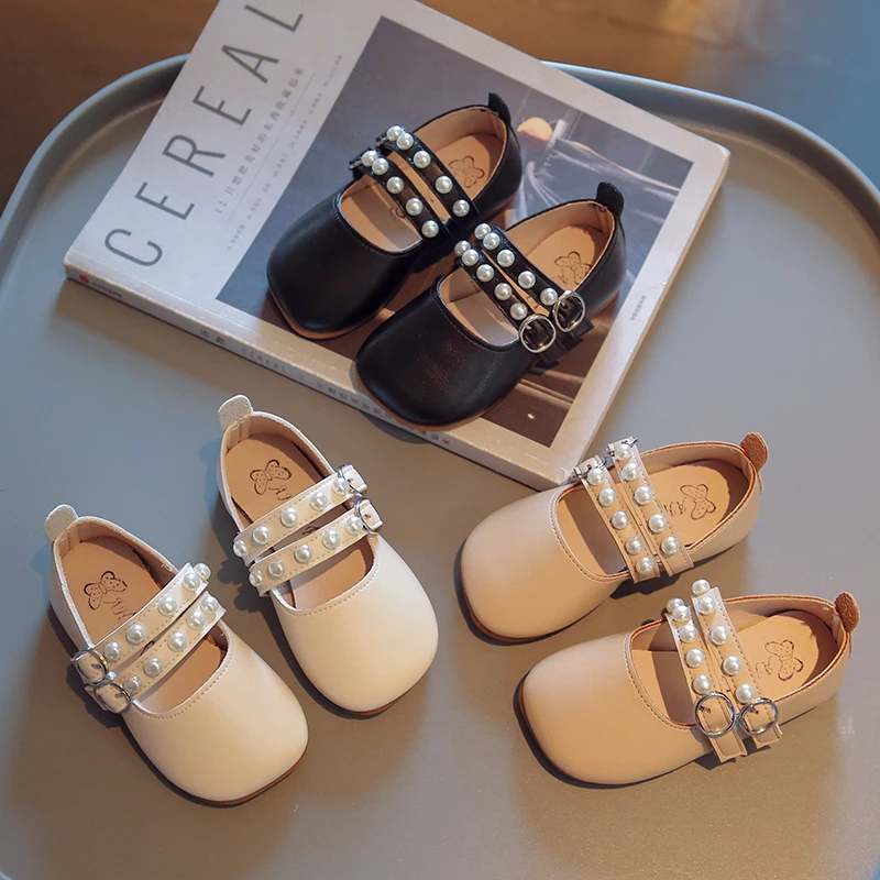 

Туфли принцессы для маленьких девочек, узкие, с жемчугом, Симпатичные Детские однотонные, светильник кие, удобные, балетки, на осень