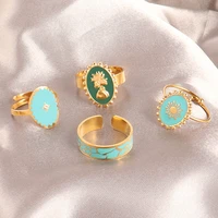 color enamel open ring stainless steel rings for women vintage natural stone heart cross open rings chunky ring female jewelry