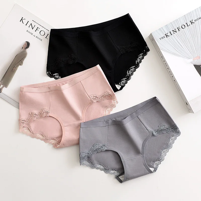 

2pcs/lot Sexy Lingerie Teen Lace Underwear Women Cotton Panties Mid Waist Seamless Women's Briefs Breathable Soft Underpants