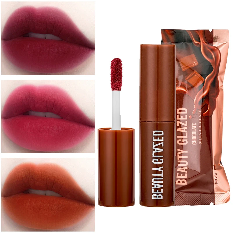 

Beauty Glazed 12 Colors Chocolate Lip Gloss Velvet Matte Fog Lipstick Waterproof Lasting Women Girlfriend Gift Cosmetics