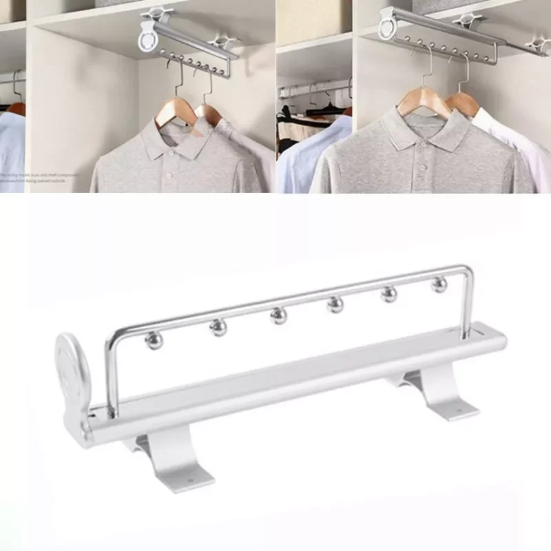 

Aluminum Alloy Retractable Hanger Wardrobe Top Clothes Rail Cloakroom Storage Organize Furniture Hardware