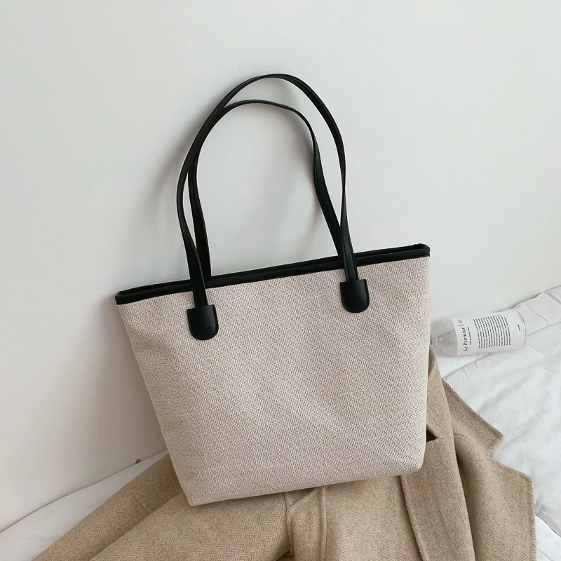 

Solid Canvas Totes Women Large Capacity Handbag Shoulder Bags Casual Tote Tote for Female Shopping Bag 2021 Trend Sac A Main