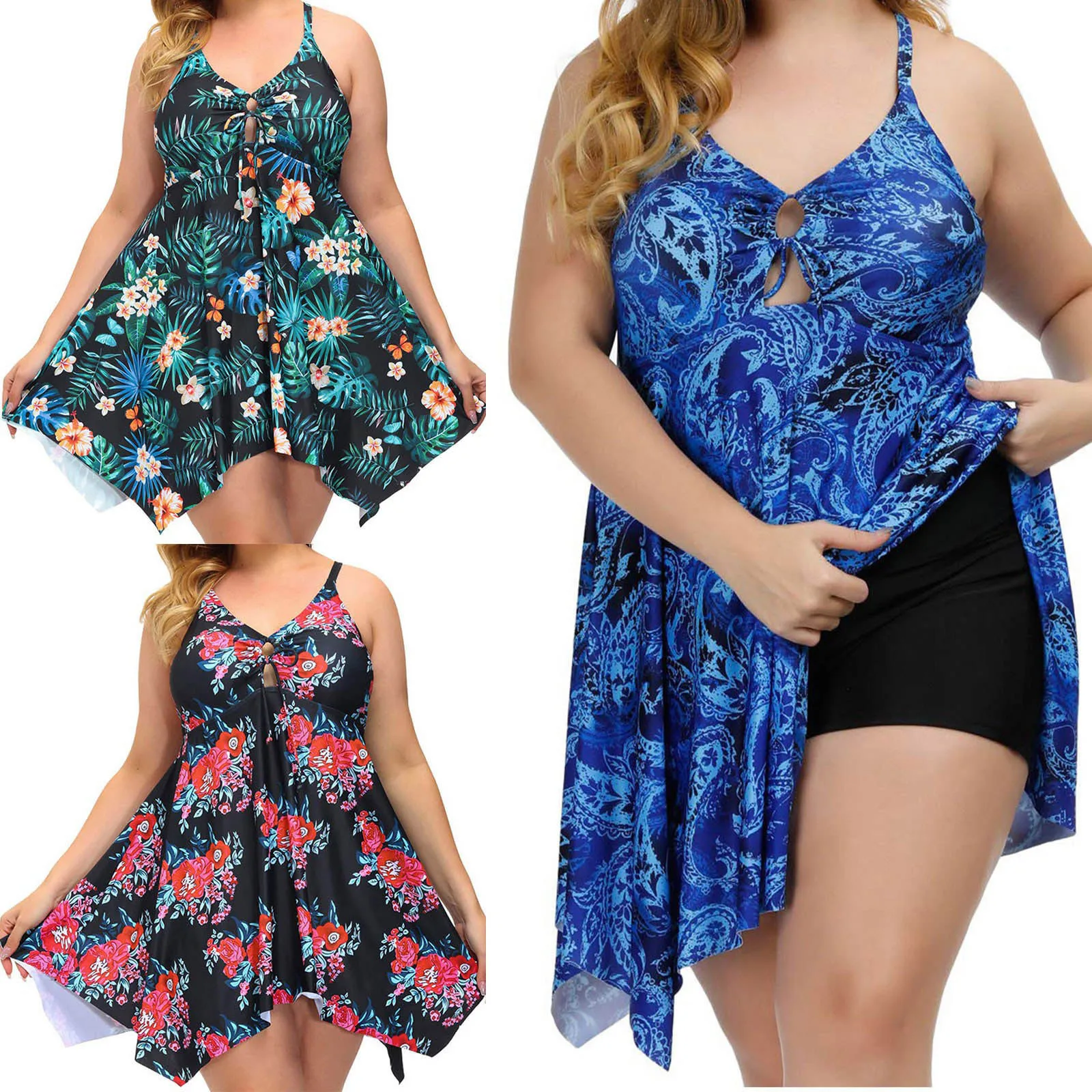 

Women'S Large Size Printed Separate Swimsuit Cover Belly Flat Angle Conservative Sunflower Swimsuits for Women