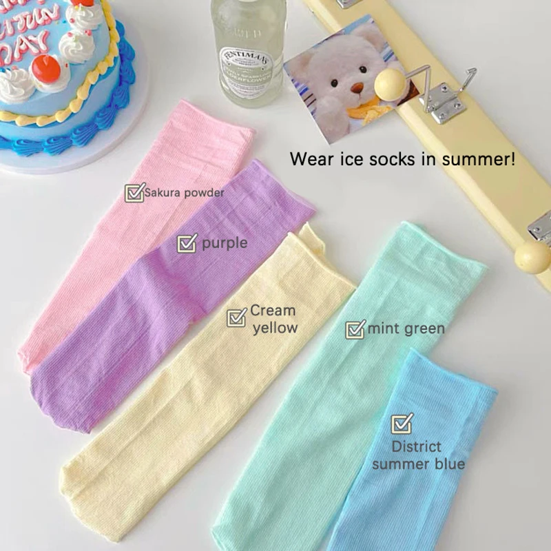 

1Pair Women Summer Thin Candy Color Loose Socks Soft Breathable Long Socks Solid Color Harajuku Fashion All-match High Socks New