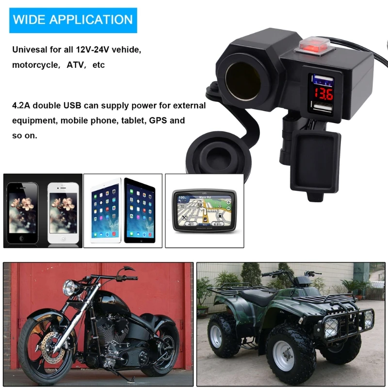 

Двойная USB автомобильная розетка для зарядного устройства, вольтметр, розетка для зарядки телефона, адаптер питания для лодки,