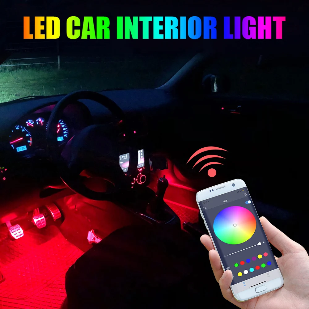 

Декоративное освещение для интерьера автомобиля, 12 В, RGB, светодиодные ленты Bluetooth, подсветка для автомобиля