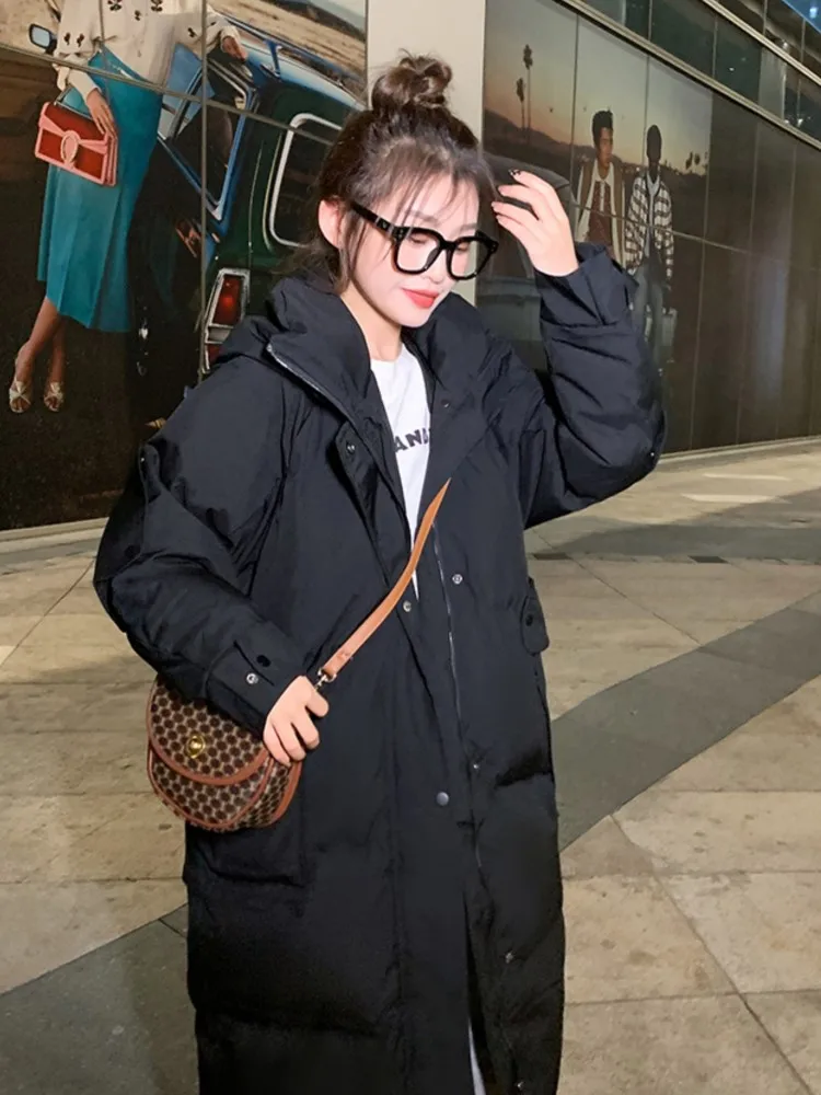 2022 New Women Solid Long Winter Coat Casual Parkas Clothes Hooded Stylish Loose Jacket Female Outerwear
