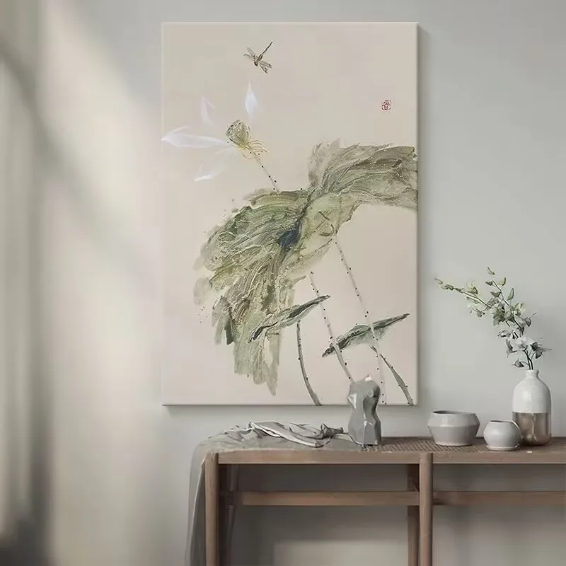 Лотос Стрекоза Чистая ручная картина маслом Новая китайская акриловая текстура