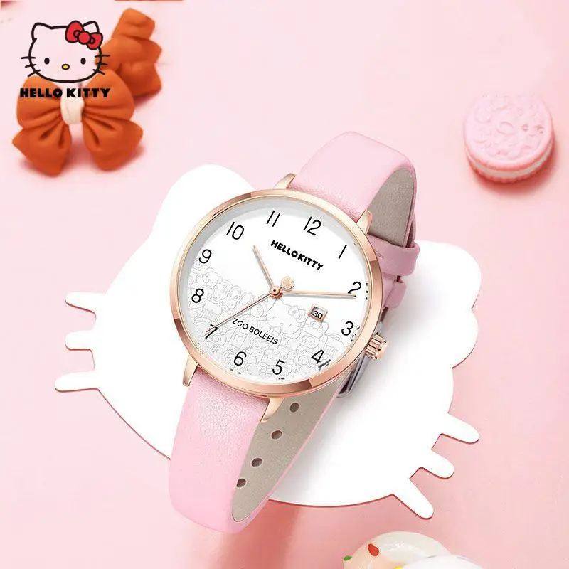 

Милые оригинальные водонепроницаемые электронные часы Sanrio с героями мультфильмов Hello Kitty, розовые кварцевые часы с цветами вишни, милые Ани...