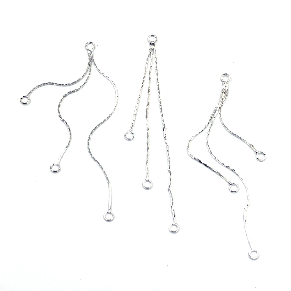 50Pcs Earrings Copper Ear Connectors Silver Plated Adjustable Chain With 4 Loops Jewelry DIY Charm Findings 89mm