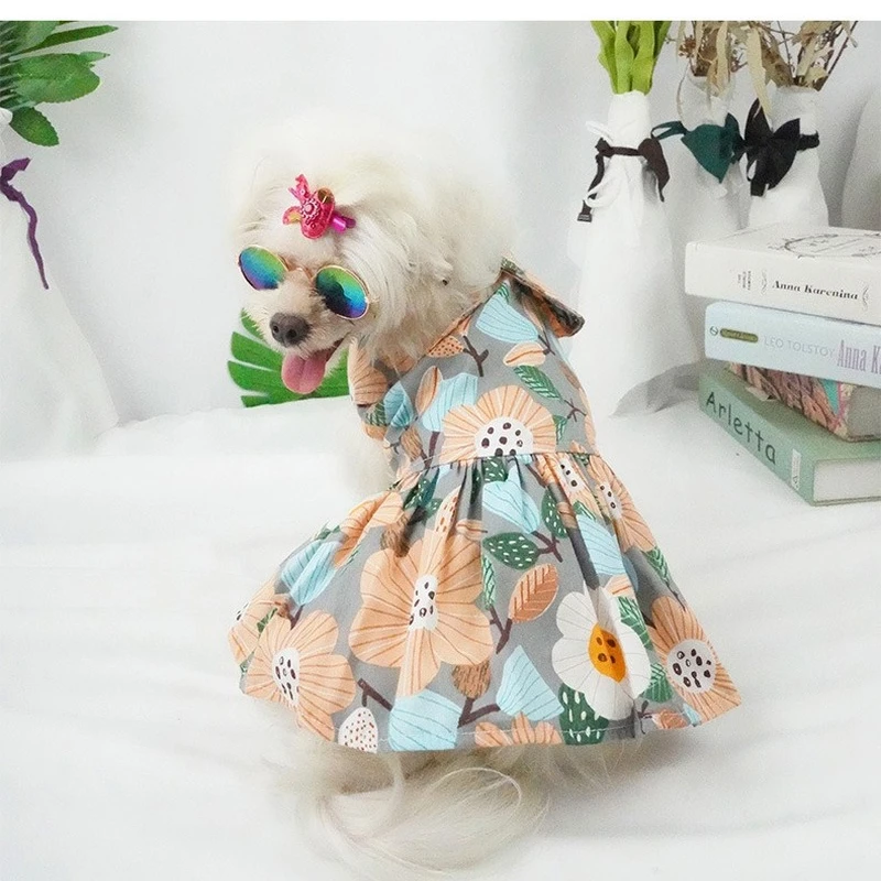

Dog Dress Summer Solid Color Flower Pattern Breathable Dog Dresses for Small Dogs Schnauzer French Bulldog Outdoor Pet Clothes